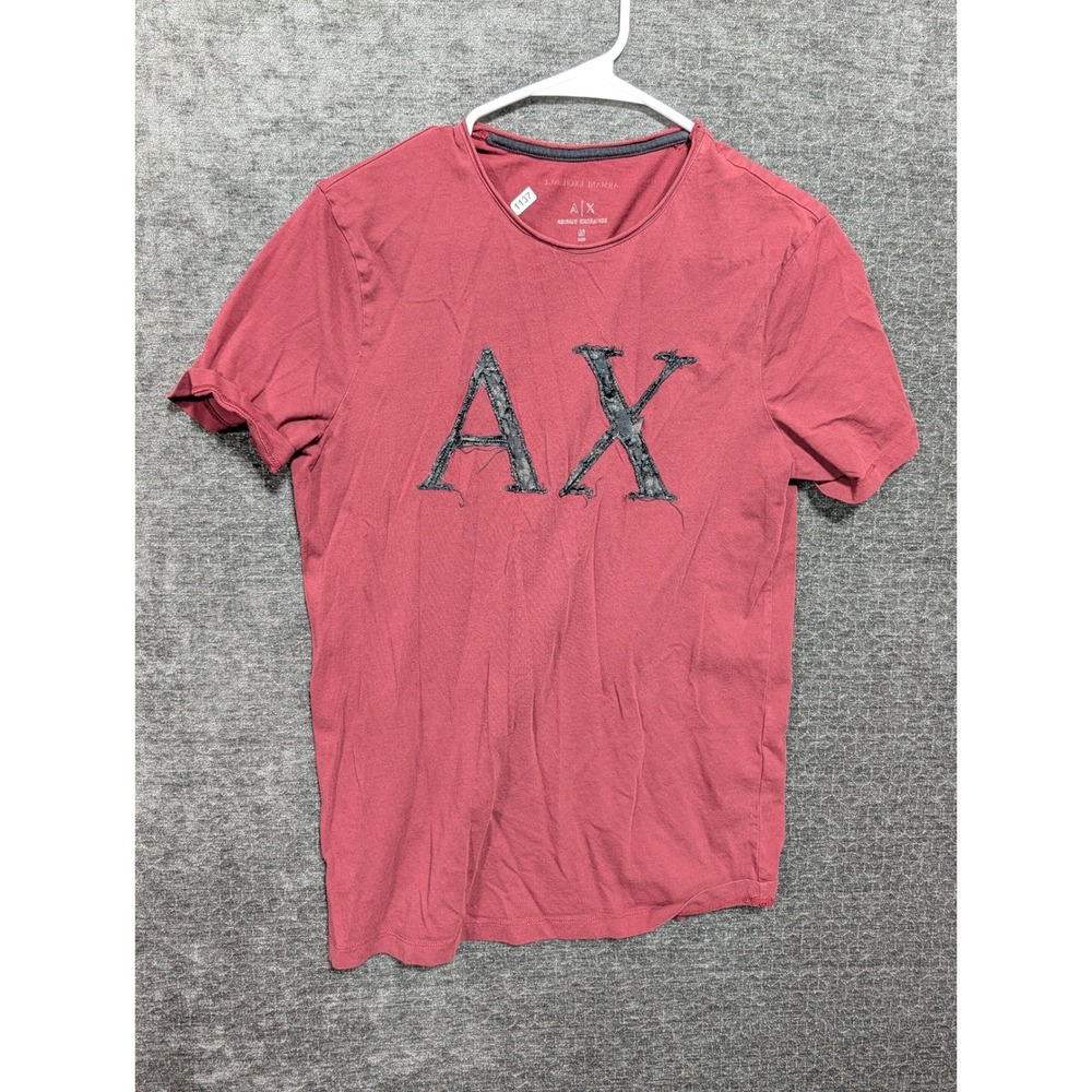 Armani Exchange Mens AX Distressed Lace Logo T-Shirt Red Burgundy Medium 1137